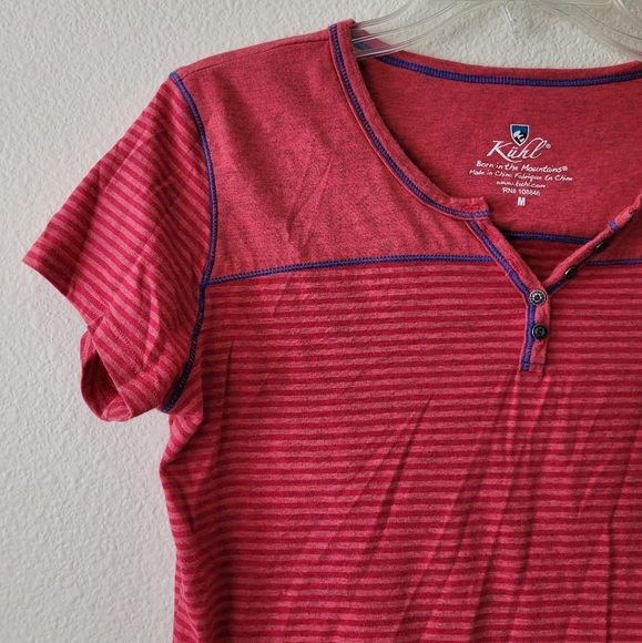 Kuhl Striped Short Sleeve Shirt Striped V Neck Buttons - Picture 4 of 7